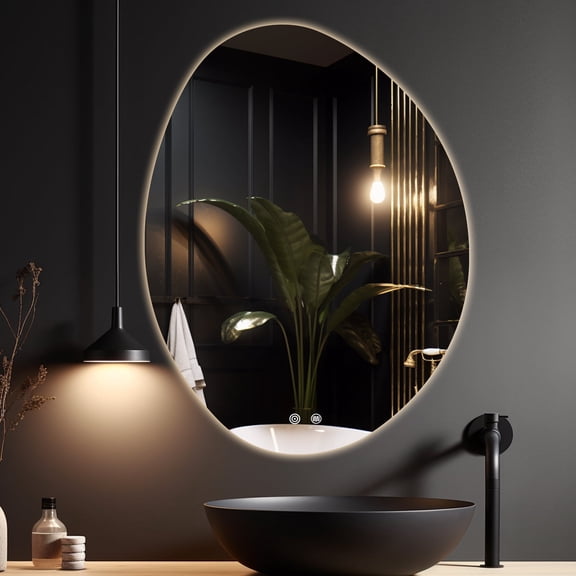 WallBeyond 24"×32" Led Irregular Bathroom Vanity Wall Mirror, Adjustable 3 Colors Lights, Heated Anti-Fog