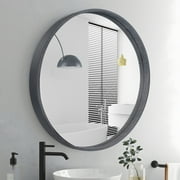 WallBeyond 24 inch Gray Wood Frame Round Bathroom Vanity Mirror, Home Decor Wall Mirror