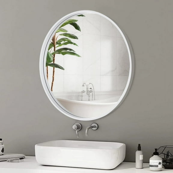 WallBeyond 24" x 24" White Round Bathroom Decorative Wall Mirror