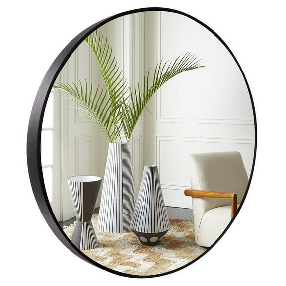 WallBeyond 28 Inch Aluminium Frame Round Bathroom Vanity Wall Mirror, Large Mirror, Home Decor, Black