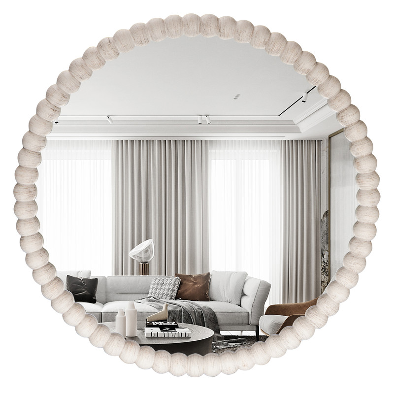 WallBeyond 28 inch Beaded Frame Round Wall Mirror for Bedroom Living