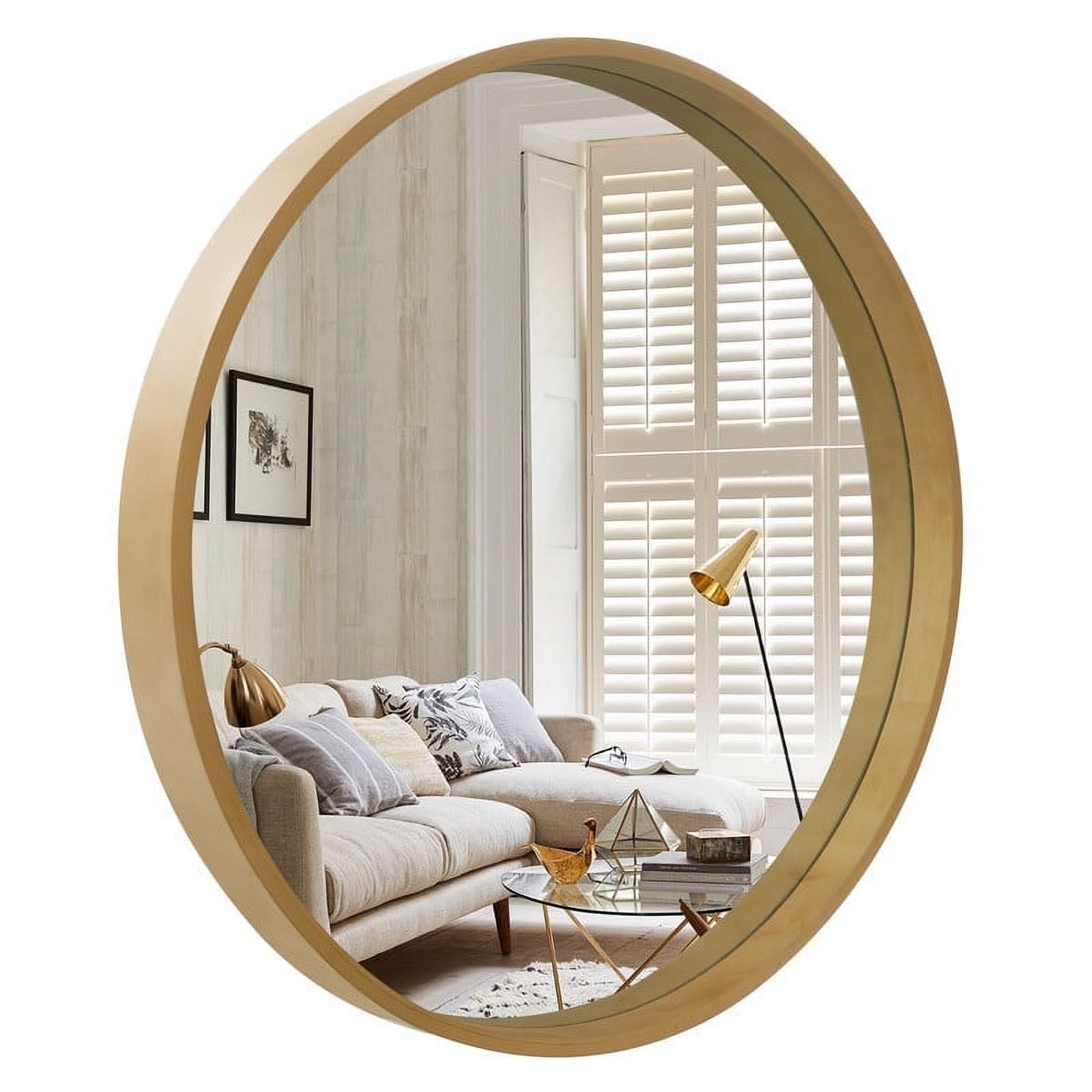 WallBeyond 28 inch Wood Frame Round Mirror, Decorative Circle Wall
