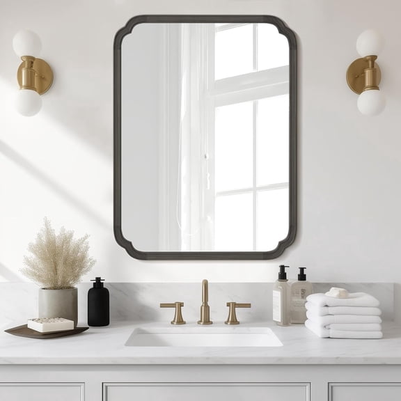 WallBeyond 28 x 40 in. Black Wood Frame Wall Mirror, French Farmhouse Rounded Corner Bathroom Vanity Mirror for Bedroom, Entryway & Home Decor