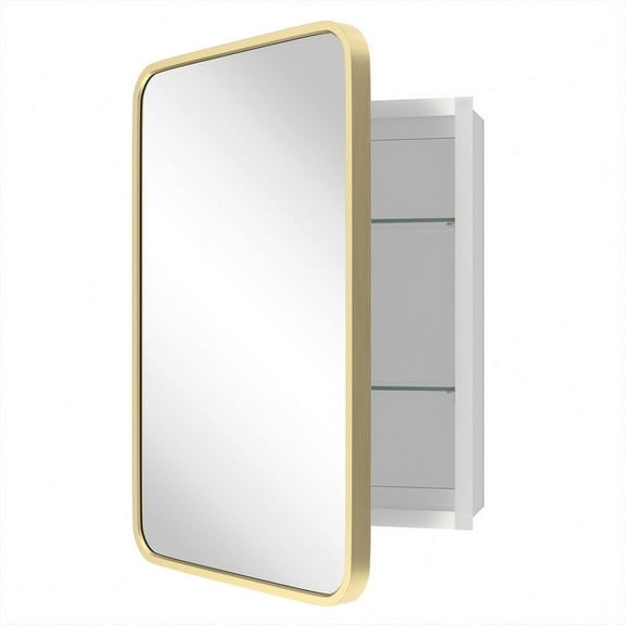 WallBeyond Aluminum Medicine Cabinet with Mirror Round Corner Rectangle Cabinet 16x24, Gold