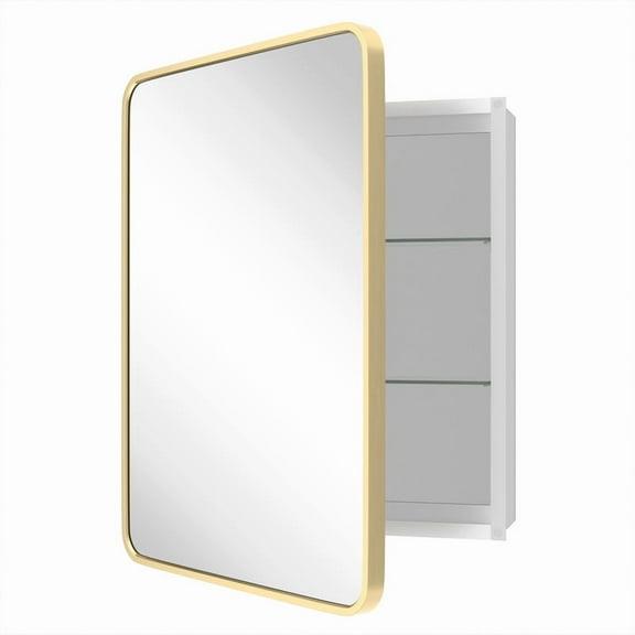 WallBeyond Aluminum Medicine Cabinet with Mirror Round Corner Rectangle Cabinet 22x28, Gold