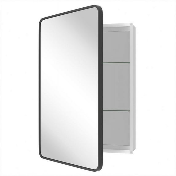WallBeyond Aluminum Medicine Cabinet with Mirror Round Corner Rectangle Cabinet 24x36, Black