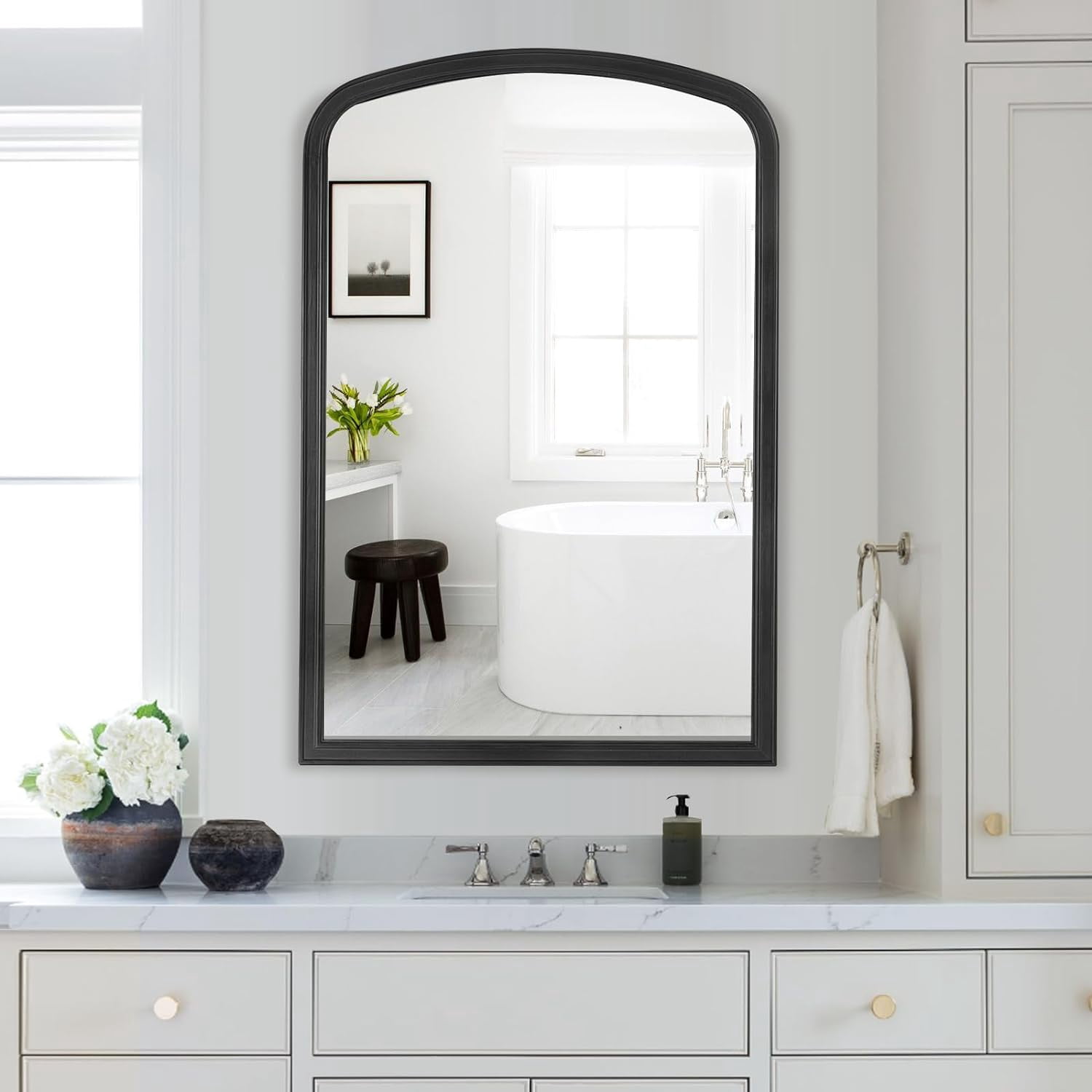 WallBeyond Arched Wall Mirror Wood Framed, 18" x 24" Rustic Farmhouse