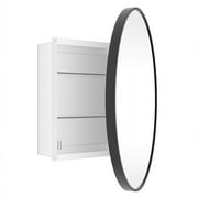 WallBeyond Bathroom Medicine Cabinet with Round Mirror Aluminum Framed 24", Black