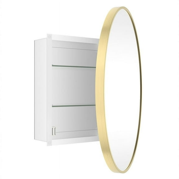 WallBeyond Bathroom Medicine Cabinet with Round Mirror Aluminum Framed 24", Gold