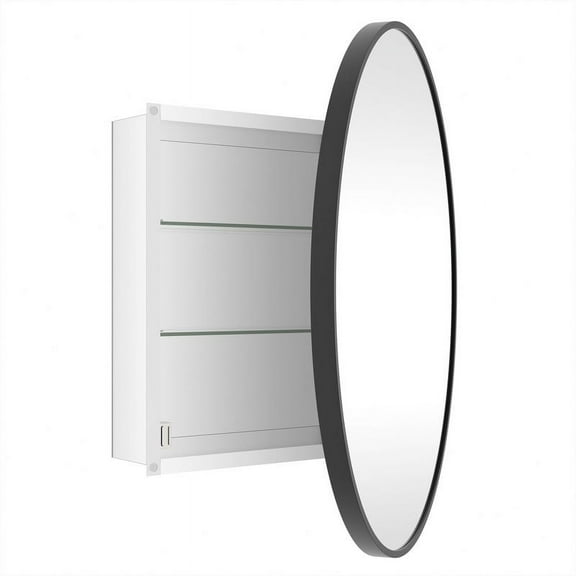 WallBeyond Bathroom Medicine Cabinet with Round Mirror Aluminum Framed 28", Black