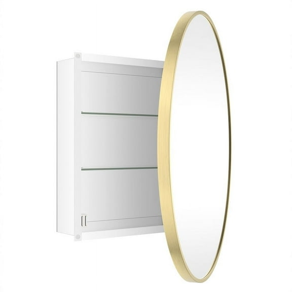 WallBeyond Bathroom Medicine Cabinet with Round Mirror Aluminum Framed 28", Gold