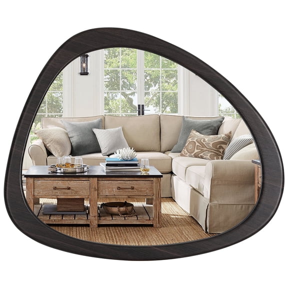 WallBeyond Black Wood Frame Asymmetrica Wall Mirror for Bathroom, Irregular mirror for Home Wall Decor