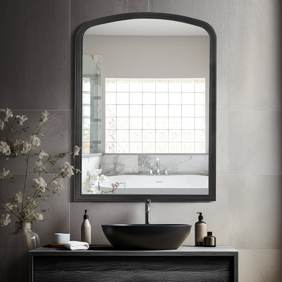 WallBeyond Rustic Farmhouse Wood Frame Mirror for Bathroom, Wall Decor, 30" × 40", Black