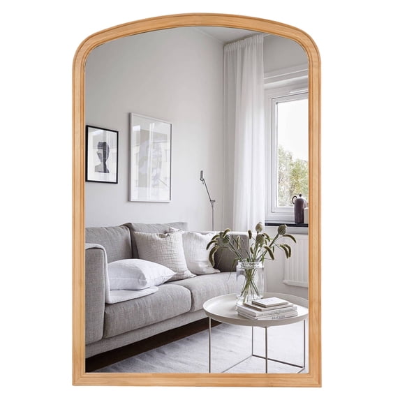 WallBeyond Rustic Farmhouse Wooden Arched Wall Mirror for Bathroom, Wall Decor, 20" × 30", Natural Wood