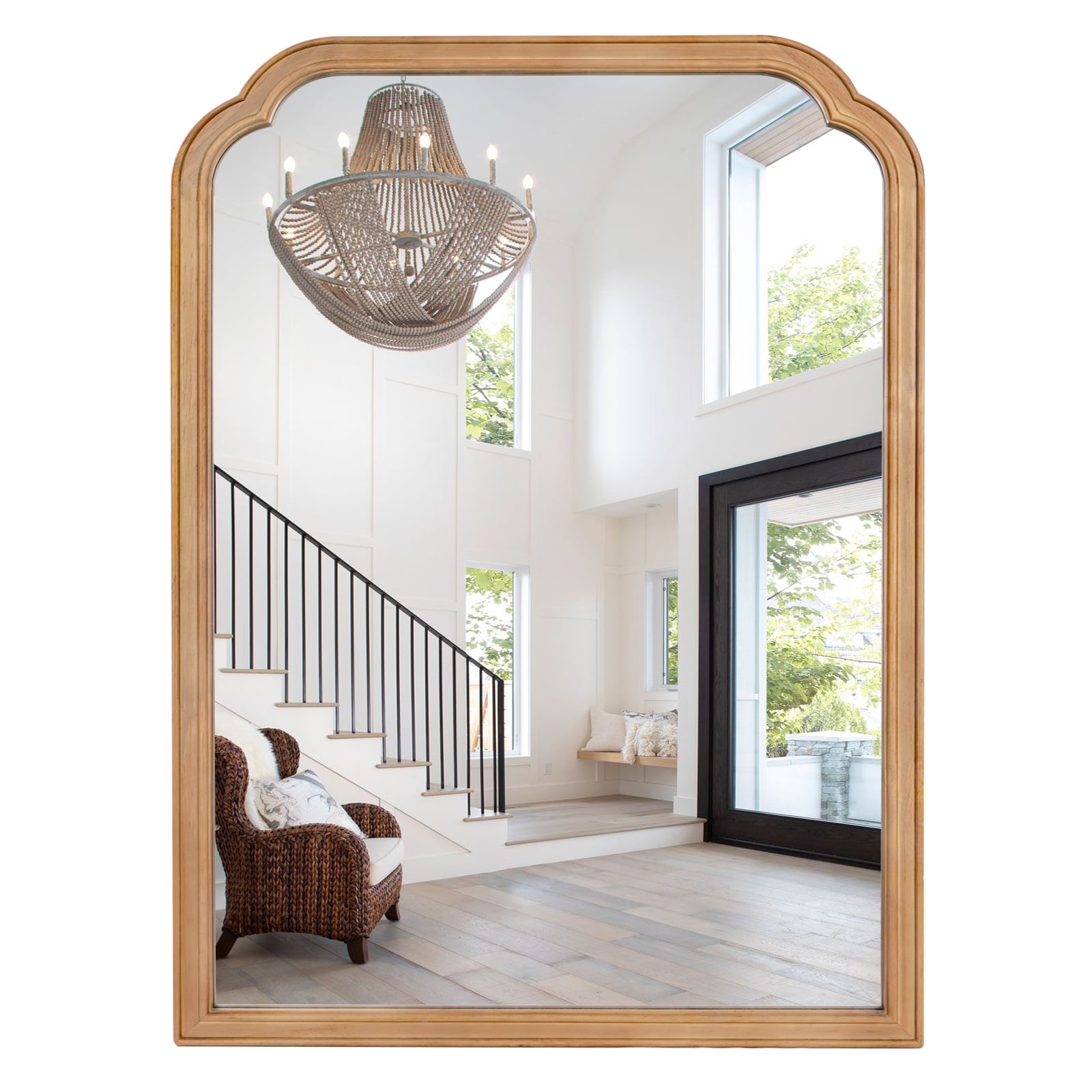 WallBeyond Rustic Wood Rounded Corner Bathroom Mirror for Wall Mounted ...