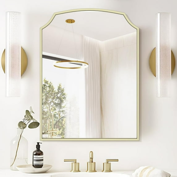 WallBeyond Wall Mirror Mounted Decorative 18x24 Inch, Arched Traditional Vintage Ornate Baroque Frame Wall-Mounted Mirror for Bathroom, Bedroom, Living Room, Entryway, Antique Gold