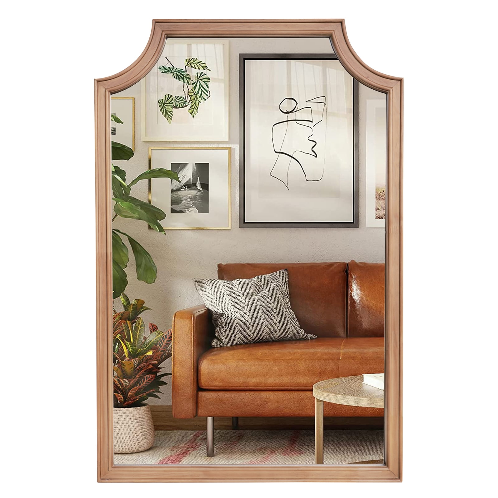 Natural Wood Farmhouse Arch Wall Mirror 24" x 36"