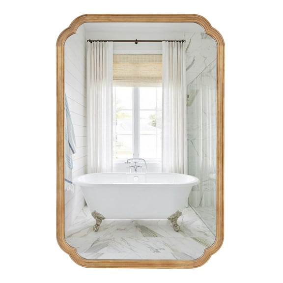 WallBeyond Wood Frame Farmhouse Rounded Corner Arch Wall Mirror for Home Decor, 20" × 30", Natural Wood