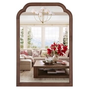WallBeyond Wood Frame Rounded Corner Arch Rectangle Wall Mirror for Bathroom, 20   30, Walnut