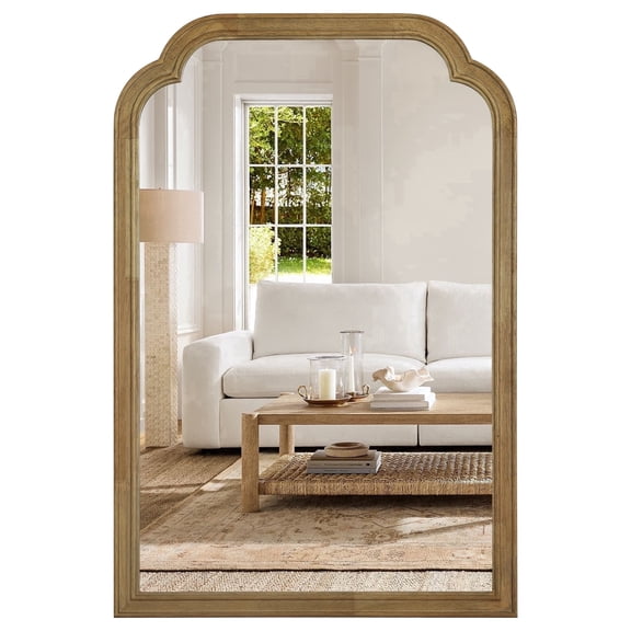 WallBeyond Wood Frame Rounded Corner Arch Rectangle Wall Mirror for Bathroom, 20" × 30", Natural