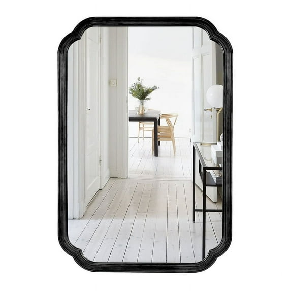 WallBeyond Wood Frame Rounded Corner Arch Wall Mirror for Bathroom 24" x 36", Black