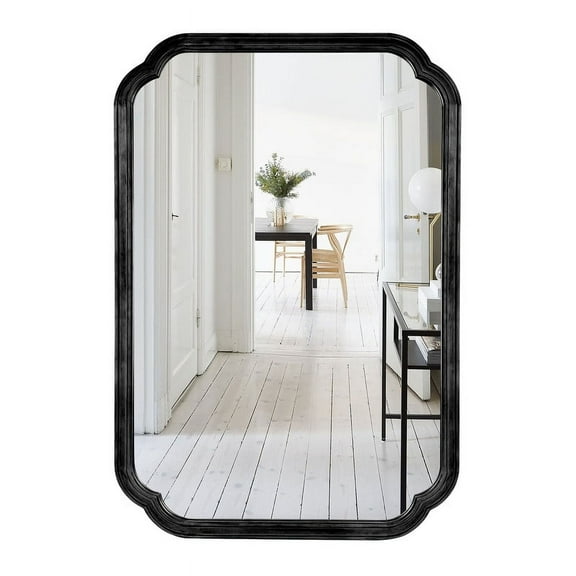 WallBeyond Wood Frame Rounded Corner Arch Wall Mirror for Bathroom 24" x 36", Black