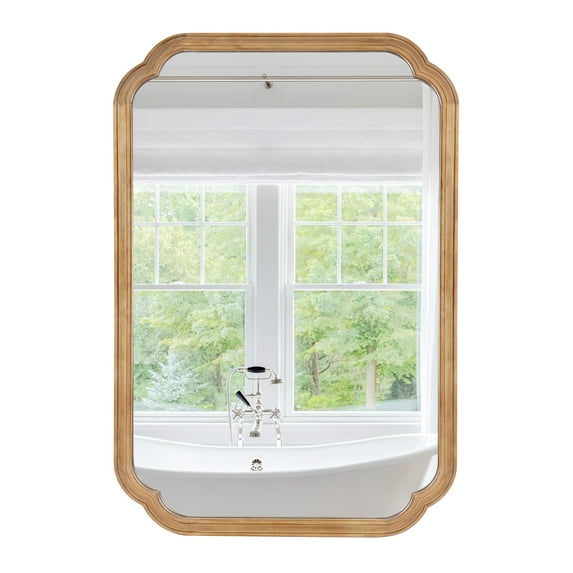 WallBeyond Wood Frame Rounded Corner Arch Wall Mirror for Bathroom 24" x 36", Natural Wood