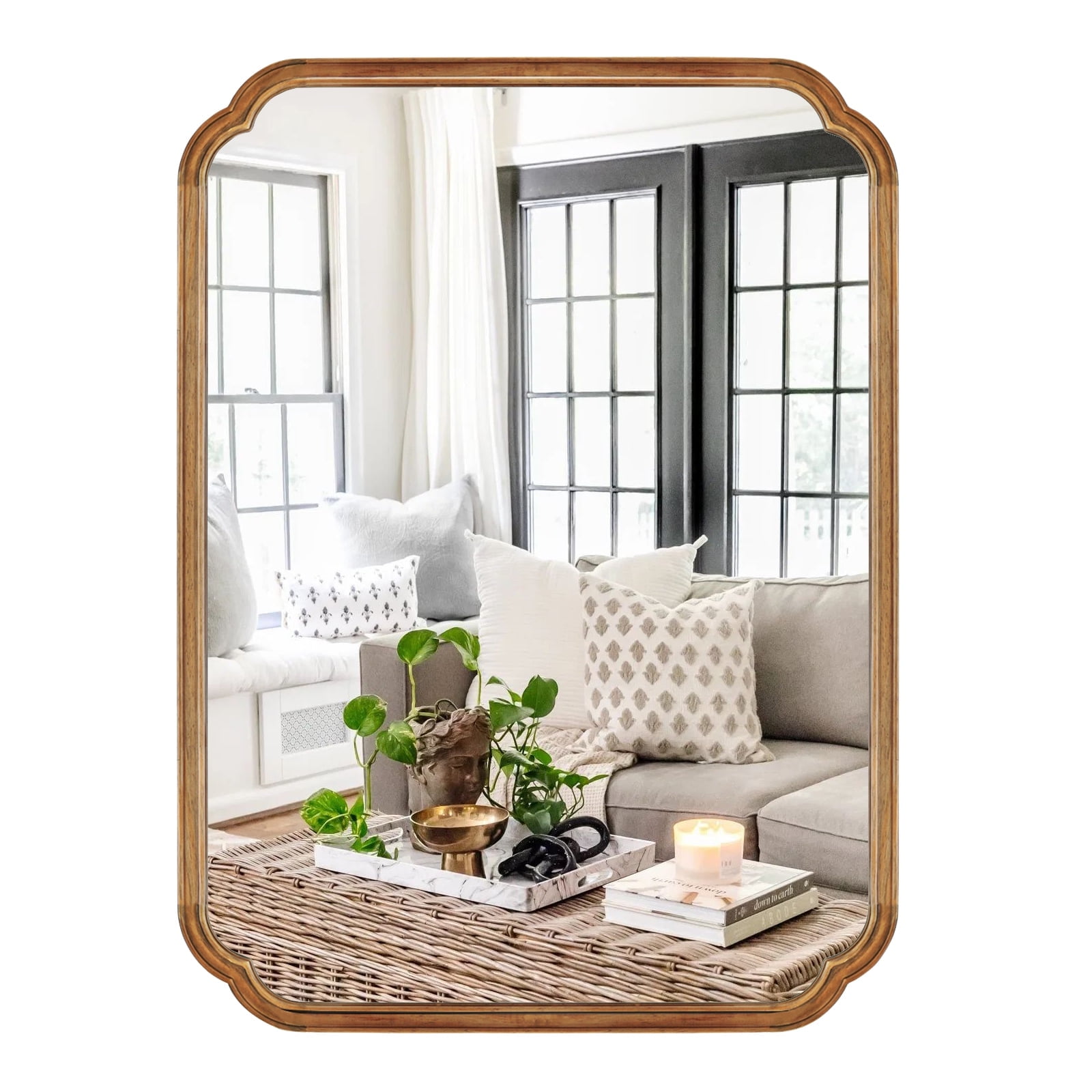 Natural Wood Scalloped Edge Wall Mirror 30" x 40"