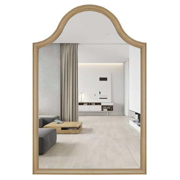 WallBeyond Wood Frame Rustic Arched Wall Mirror for Bathroom, Wall Decor, 24" × 36", Natural Wood