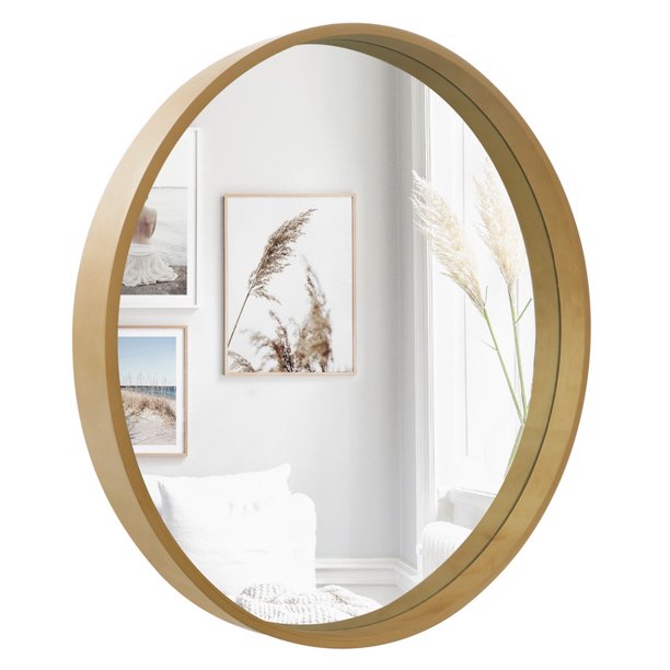 WallBeyond Wood Round Mirror 32 inch, Decorative Circle Wall Mirror for