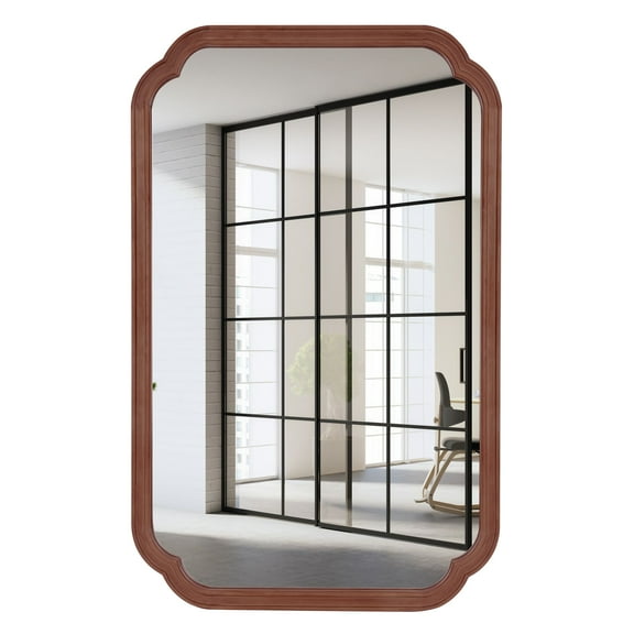WallBeyond Wood Rustic Rounded Corner Vanity Mirror for Wall Mounted, Home Decor, 30" × 48", Walnut