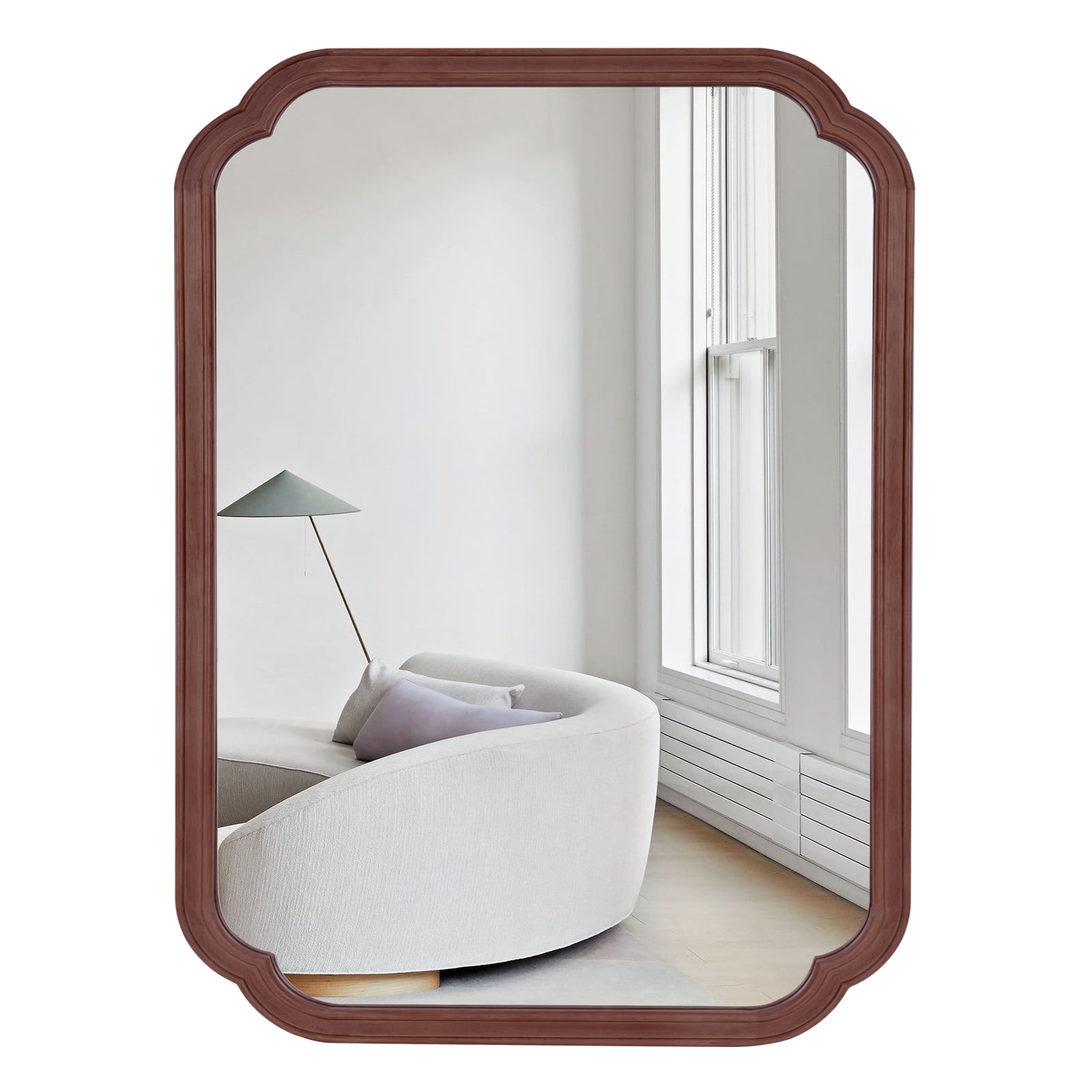 WallBeyond Wood Rustic Rounded Corner Vanity Mirror for Wall Mounted