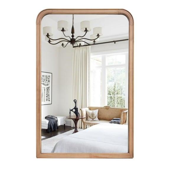 WallBeyond Wooden Arched Rectangle Wall Mirror for Farmhouse Styly Home Decor, 20" × 30", Natural Wood