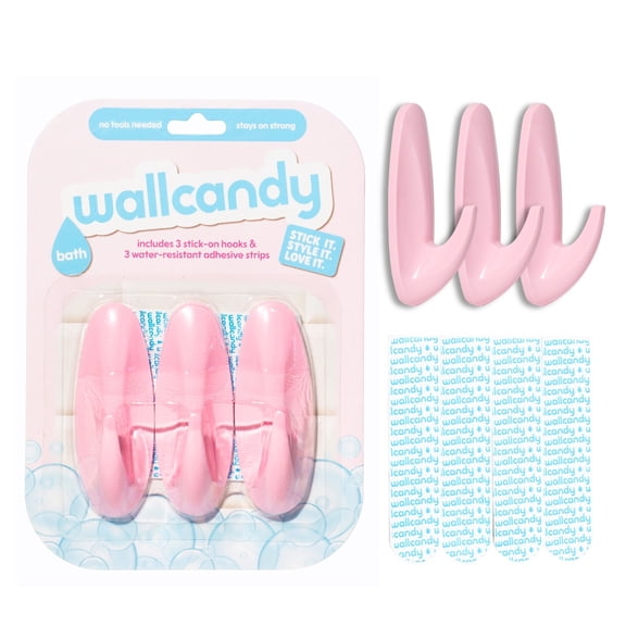 WallCandy Bath Solid Pink Stick-On Wall Hooks with 3M Command Strips, 3 pack