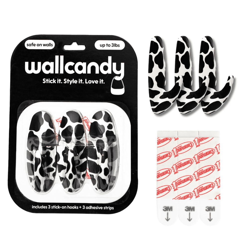 WallCandy Cow Print Stick-On Wall Hooks with 3M Command Strips | 3 Pack