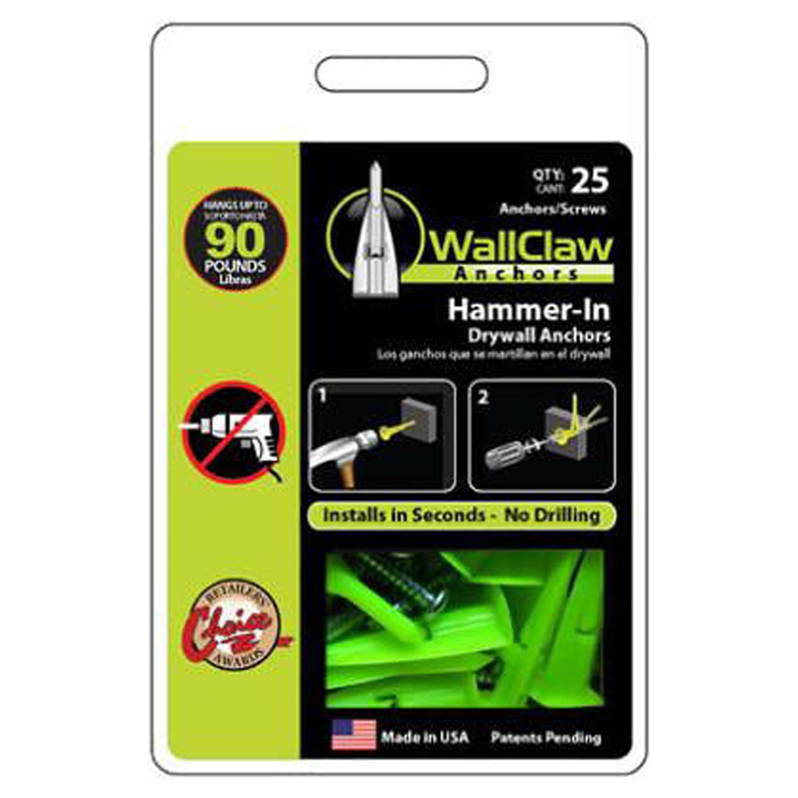 WallClaw PCKWC25YS HammerIn Drywall Anchors, 25Pk. Quantity 5