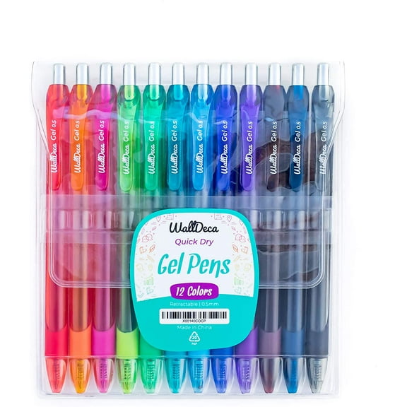 WallDeca Assorted Gel Pens | 12 Count, Fine Point Tip (0.5mm)