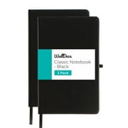 WallDeca Classic Lined Notebook Journal - Hard Cover, Ruled 8.25 x 5" (2-Pack: Black)