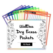 WallDeca Dry Erase Pocket Sleeves Assorted Colors , 9.3" x 13", Fits Full Pages, 5 Colors (10-Pack)