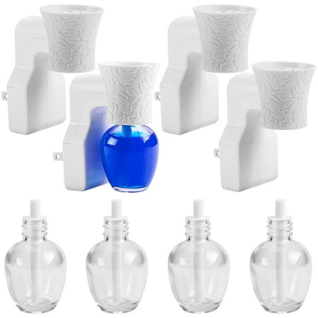 WallFlower 4 pack Plug in Fragrance Oil Diffuser with Empty Bottles, Rotary Design Wall Plug Air Freshener for Home Office