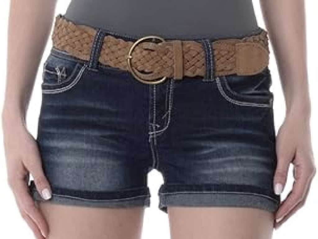 WallFlower Juniors Luscious Curvy Belted Denim Short Shorts in Camila Size:1