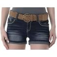 thumbnail image 1 of WallFlower Juniors Luscious Curvy Belted Denim Short Shorts in Camila Size:3, 1 of 1