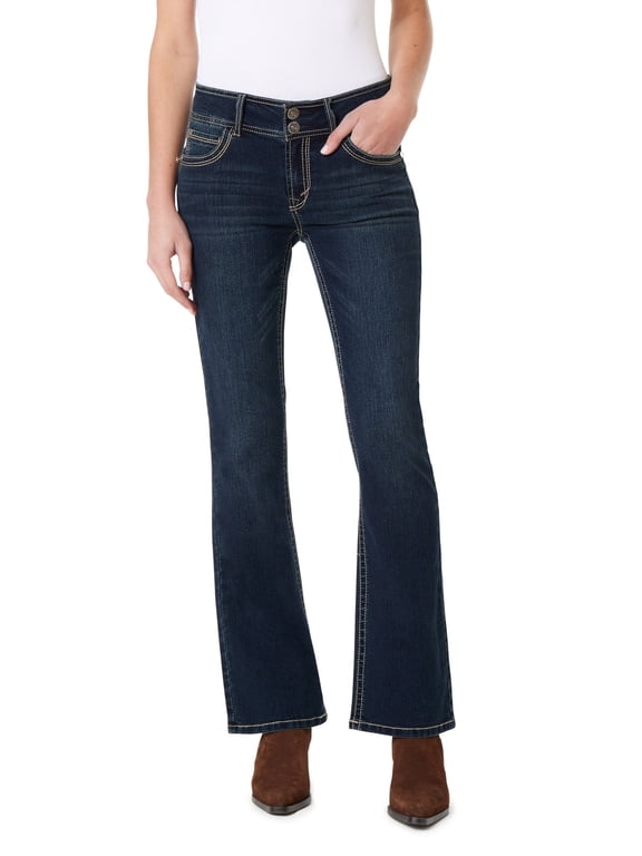 Luscious Curvy Bootcut Mid-Rise Insta Stretch Denim Juniors Jeans for Women, Evan, 7