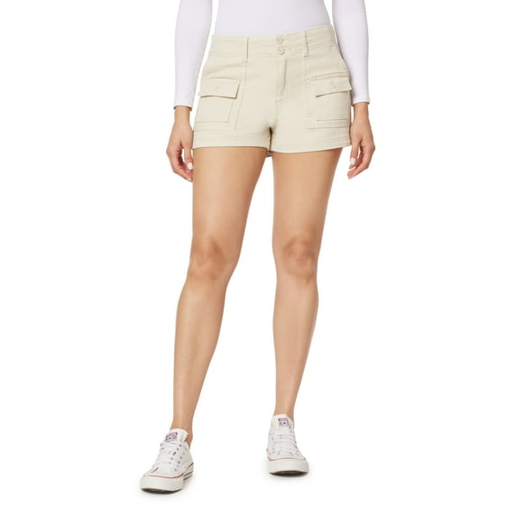 WallFlower Women's Flirty Curvy Twill Cargo Shorts 3" High-Rise Insta Stretch Juniors