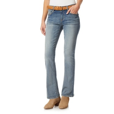 WallFlower Women's Legendary Slim Bootcut Mid-Rise Belted Insta Stretch Juniors Jeans (Standard and Plus)