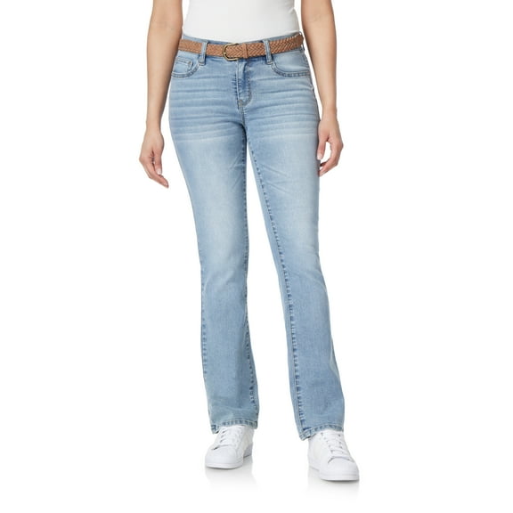 WallFlower Women's Legendary Slim Bootcut Mid-Rise Belted Insta Stretch Juniors Jeans (Standard and Plus)