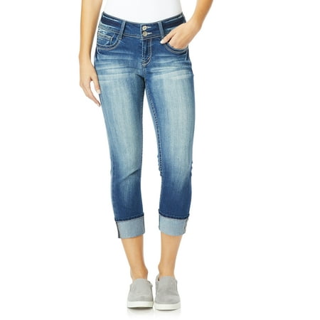 WallFlower Women's Luscious Curvy 23.5'' Crop Mid-Rise Bling Insta Stretch Juniors (Available in Plus Sizes)