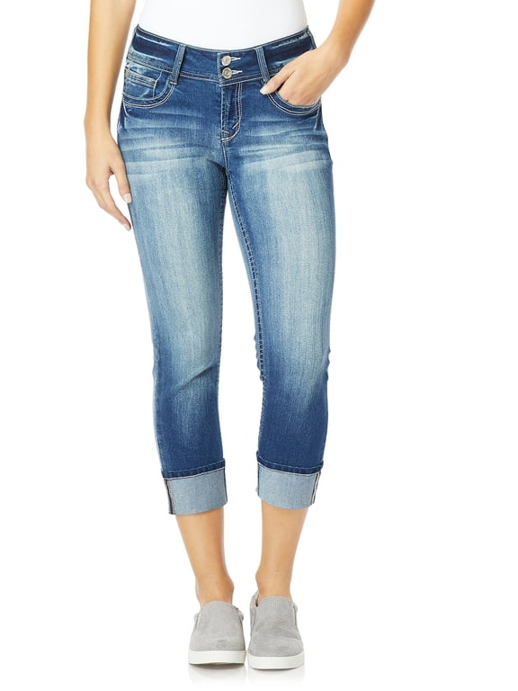 Women's Luscious Curvy 23.5'' Crop Mid-Rise Bling Insta Stretch Juniors (Available in Plus Sizes)