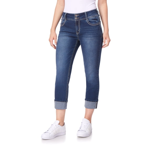 WallFlower Women's Luscious Curvy 23.5'' Crop Mid-Rise Bling Insta Stretch Juniors (Available in Plus Sizes)