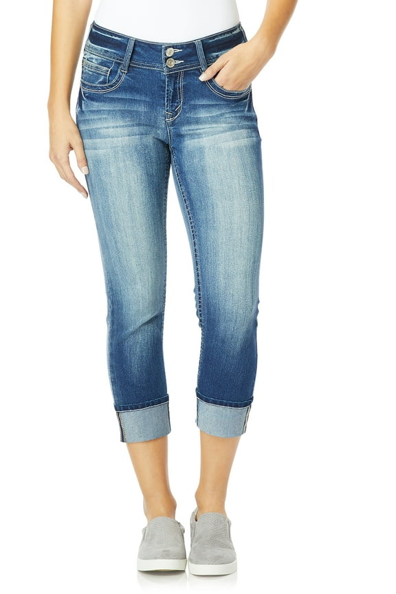 Women's Luscious Curvy 23.5'' Crop Mid-Rise Bling Insta Stretch Juniors (Available in Plus Sizes)